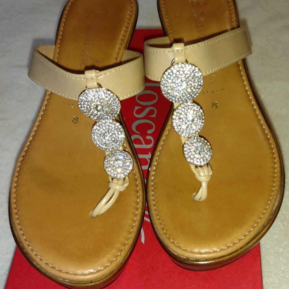 Toscanella Tan "Dazzler" Wedge Sandals
